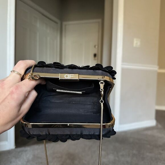 Anne Fontaine Handcrafted Beaded Floral Evening Bag  Clutch Floral Black Gold - Picture 7 of 11